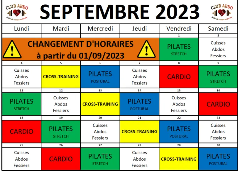 Planning mois de Septembre, Bayonne, CLUB ABDO
